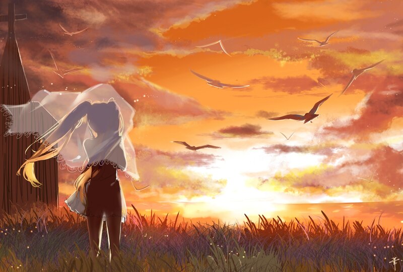 Girl with Veil in Field