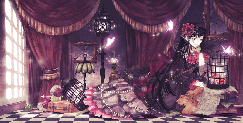 Girl with Violin in Room