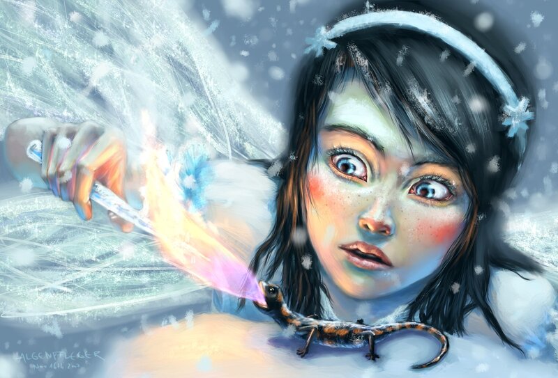 Girl with Wand and Lizard