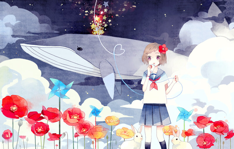 Girl with Whale and Flowers