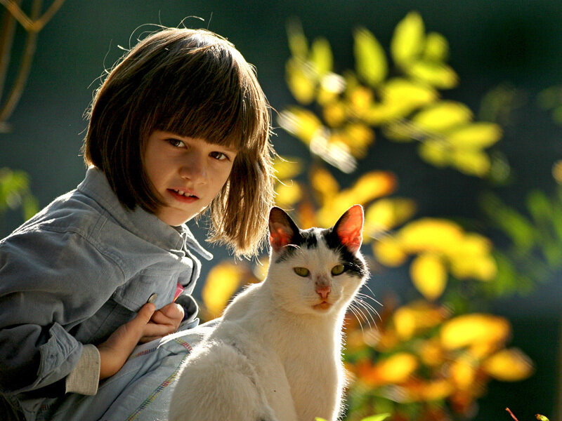 Girl with White Cat