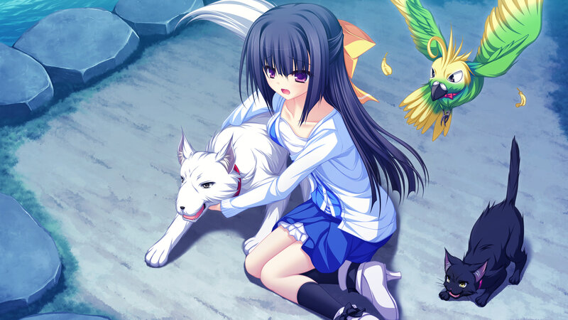 Girl with White Dog — Blue