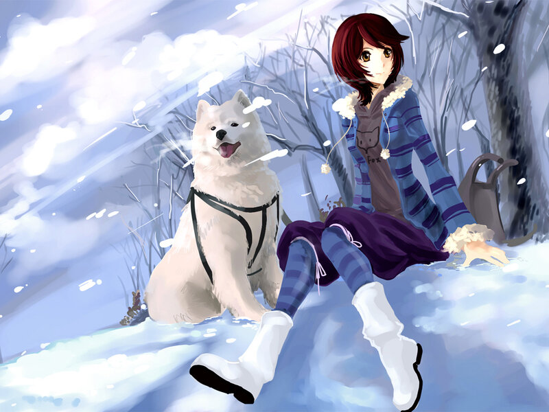 Girl with White Dog — Calm