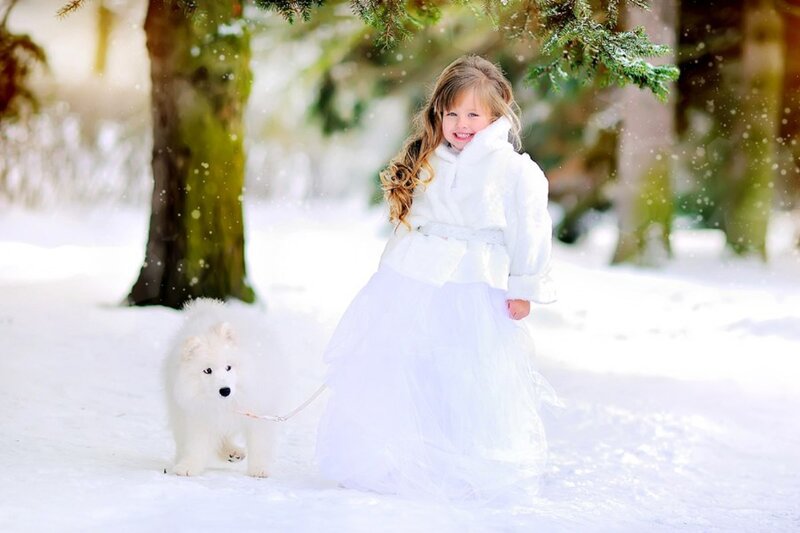 Girl with White Dog — Peaceful