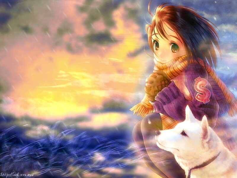 Girl with White Dog — Purple