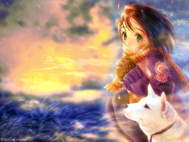 Girl with White Dog — Yellow