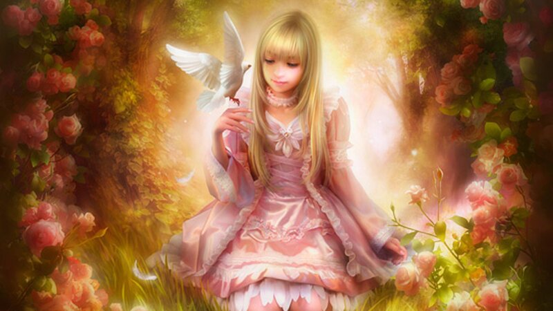 Girl with White Dove — Pink