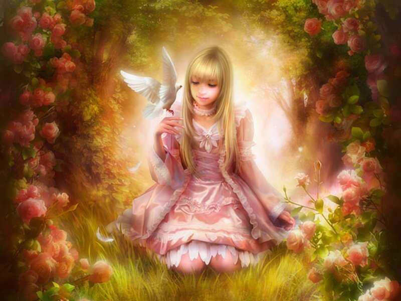 Girl with White Dove