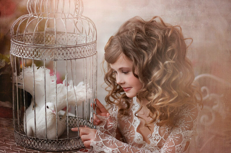 Girl with White Doves