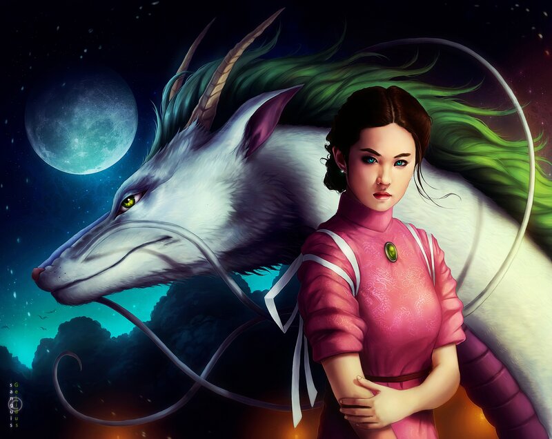 Girl with White Dragon — Pink, Dramatic