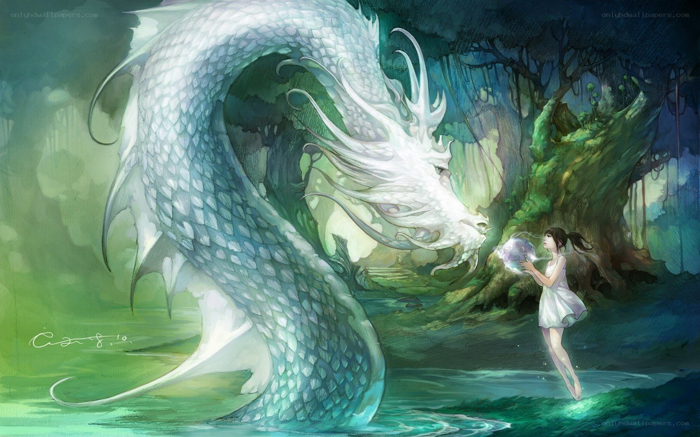 girl with white dragon