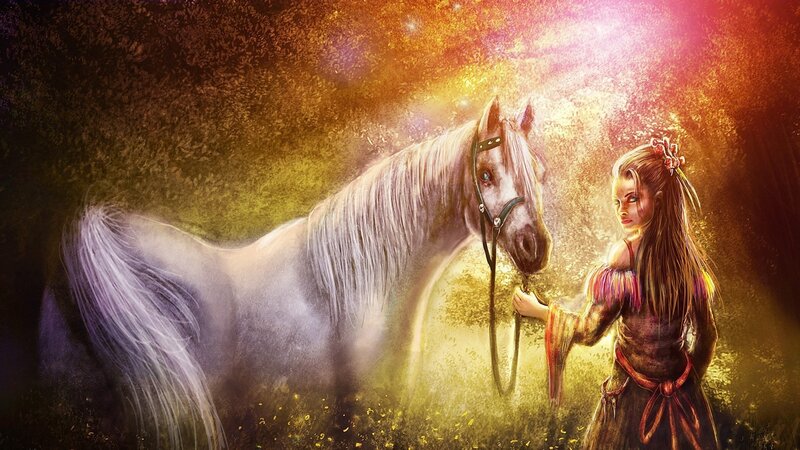 girl with white horse