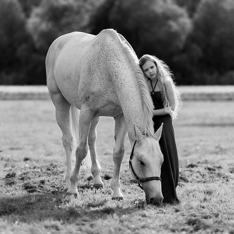 Girl with White Horse — Black