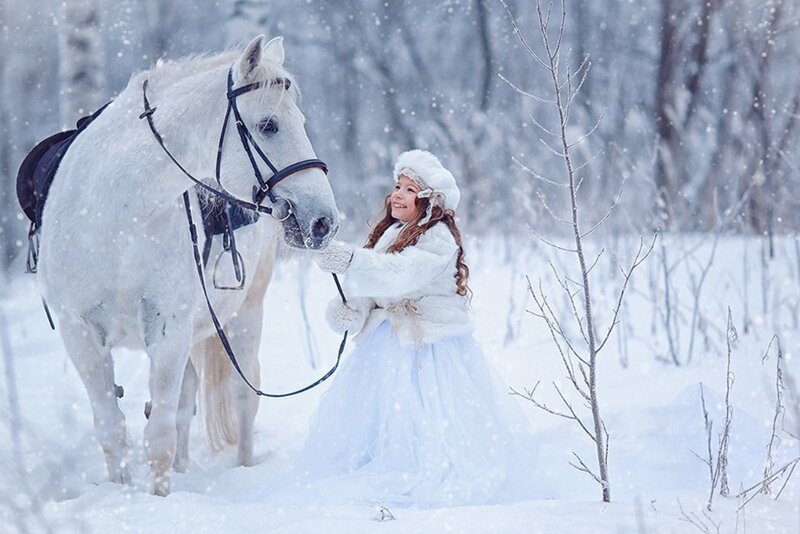 Girl with White Horse — Serene, Winter