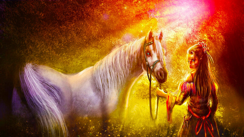 Girl with White Horse — Yellow