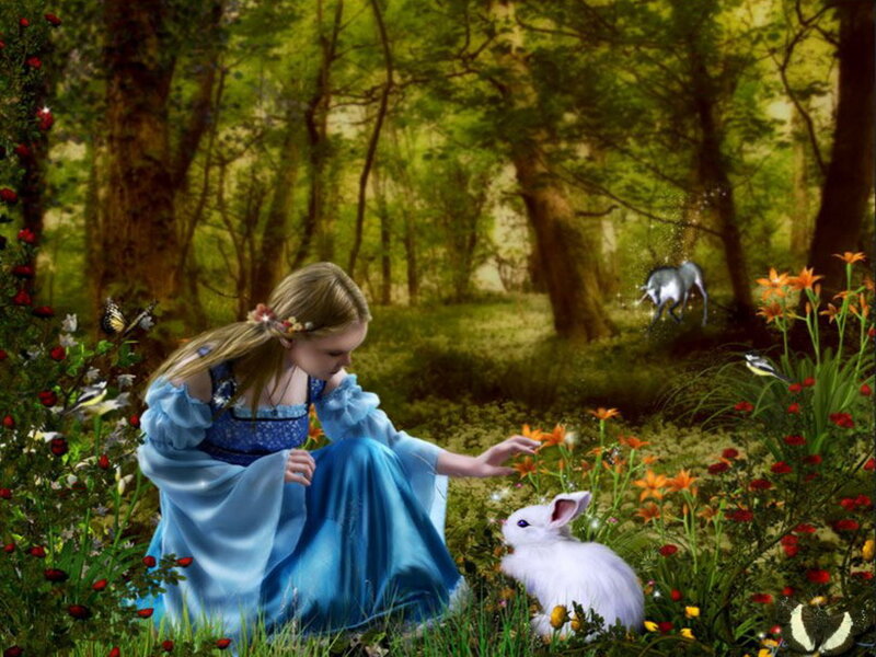 Girl with White Rabbit — Blue