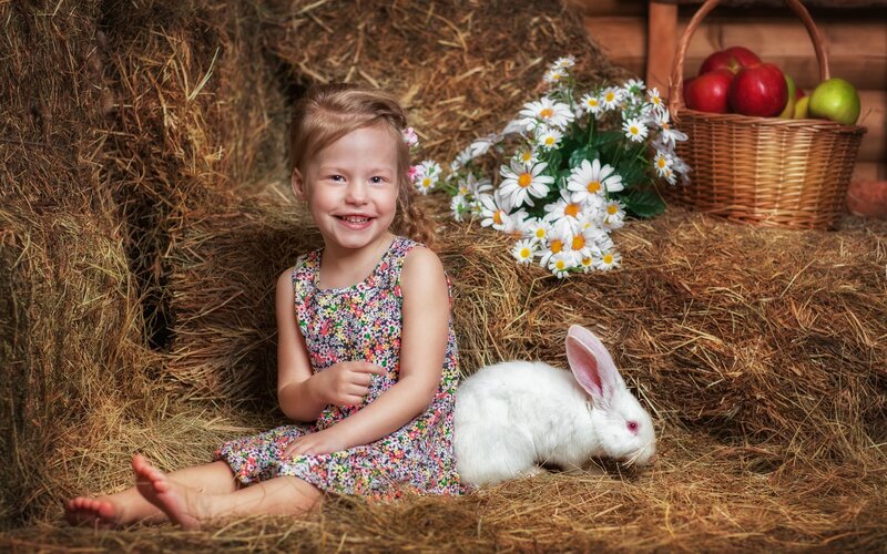Girl with White Rabbit — Brown
