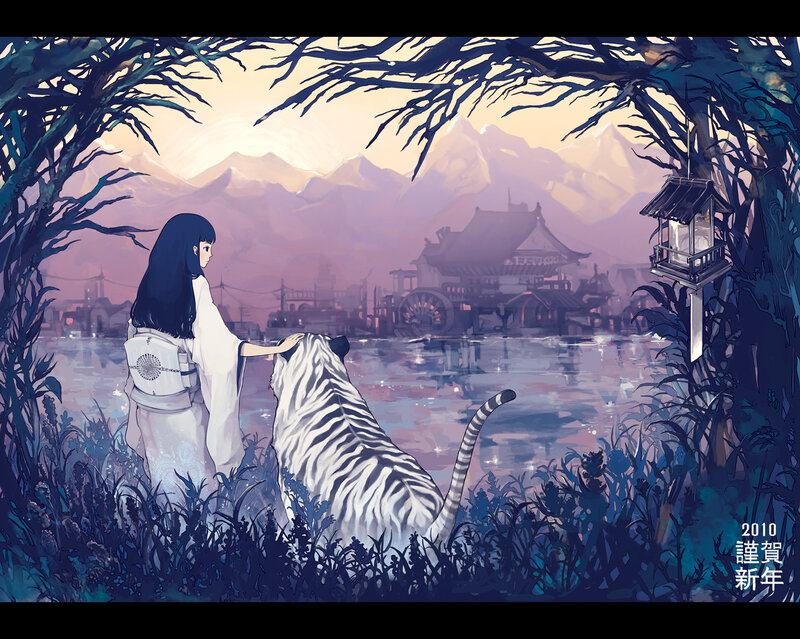 Girl with White Tiger — Purple