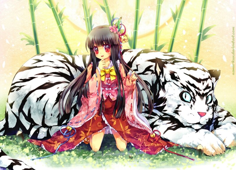 Girl with White Tiger — Red