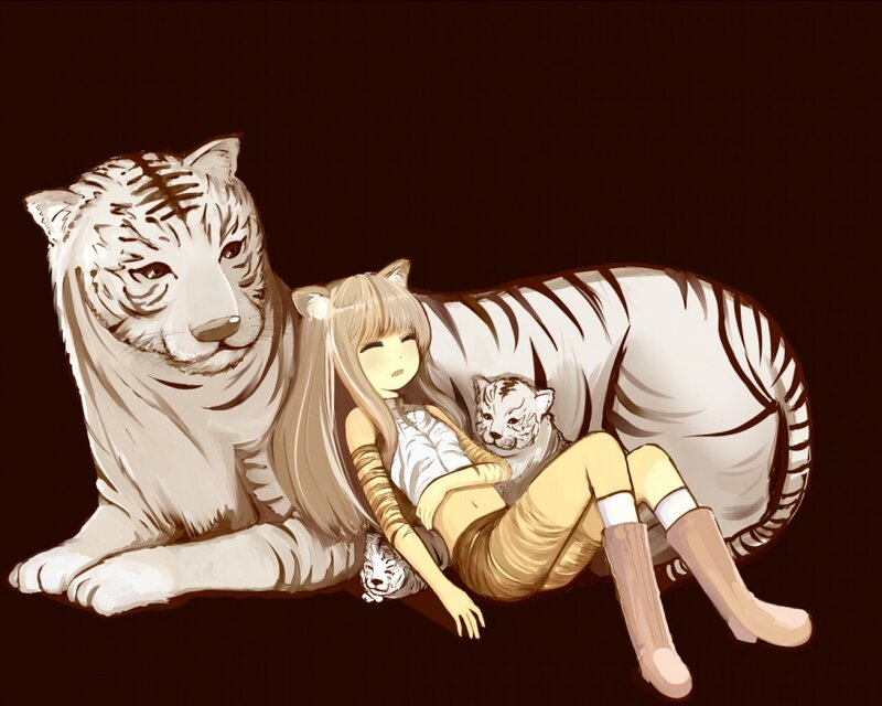 Girl with White Tigers — Brown