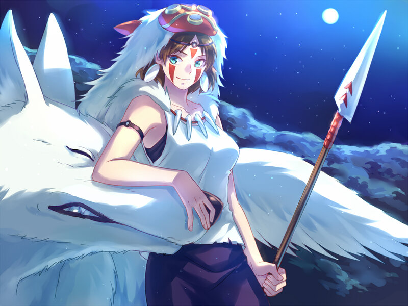 Girl with White Wolf — Blue, Serene