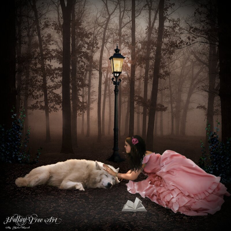 Girl with White Wolf — Pink