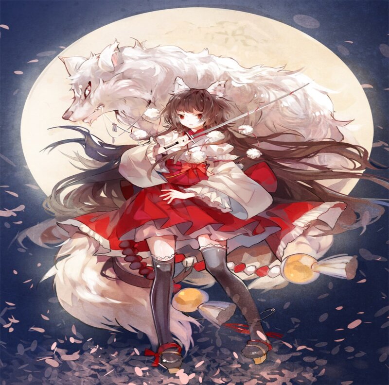 Girl with White Wolf — Red
