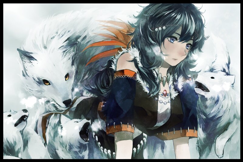 Girl with White Wolves