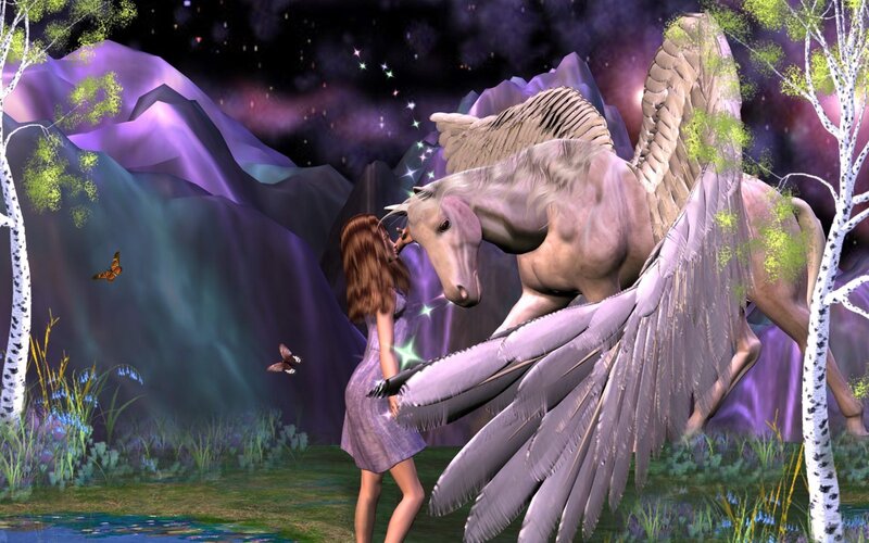 Girl with Winged Horse — Purple