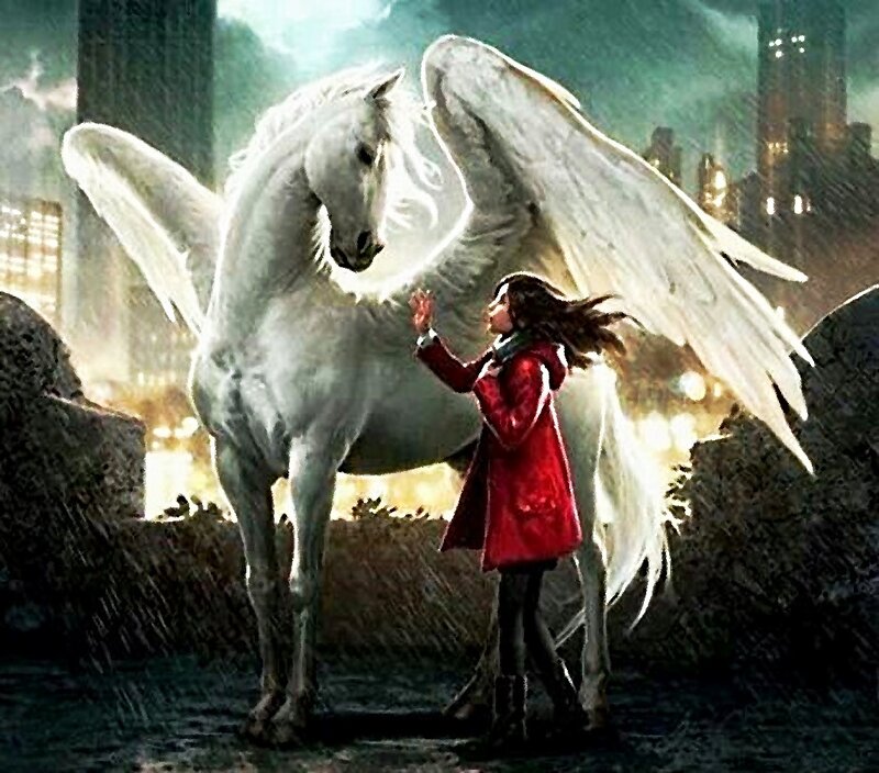Girl with Winged Horse — White