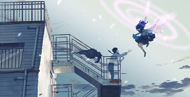 Girl with Wings Flying — Blue, Dramatic