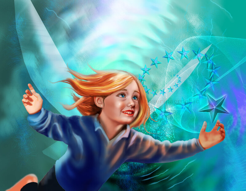 Girl with Wings Flying — Blue, Magical
