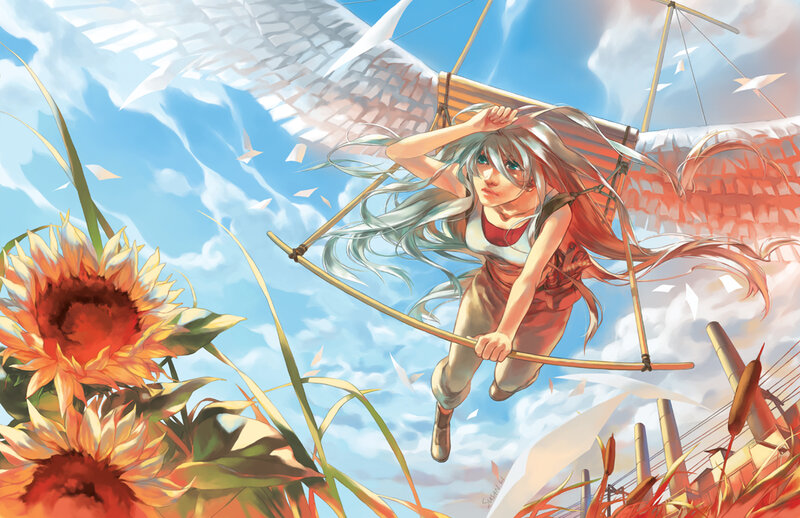 Girl with Wings Flying — Blue