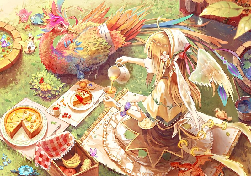 Girl with Wings Having Picnic