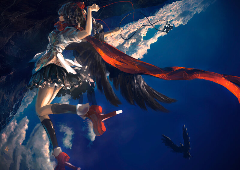 Girl with wings in the sky