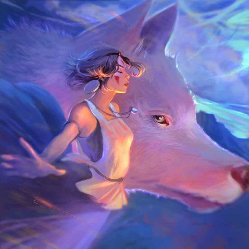 Girl with Wolf — Blue