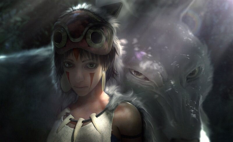 Girl with Wolf Companion — Gray, Dramatic