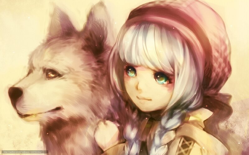 girl with wolf companion