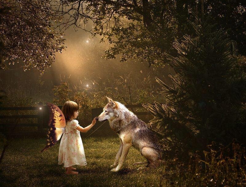 Girl with Wolf — Green