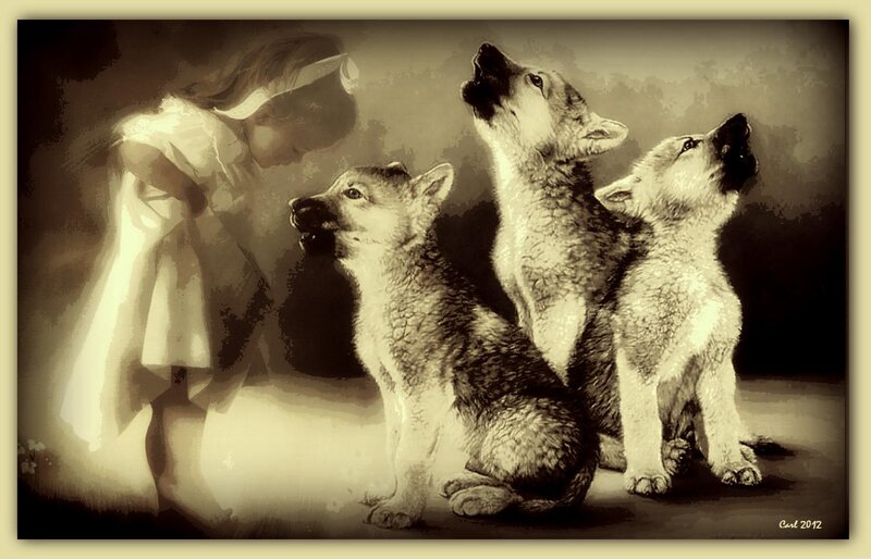 Girl with Wolf Pups