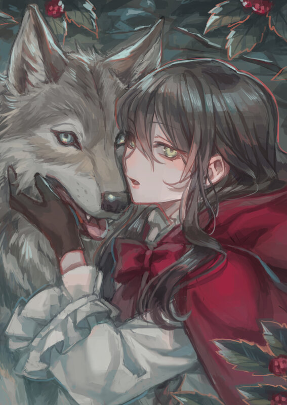 Girl with Wolf — Red, Dramatic