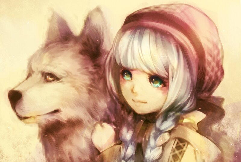 Girl with Wolf — White, Calm