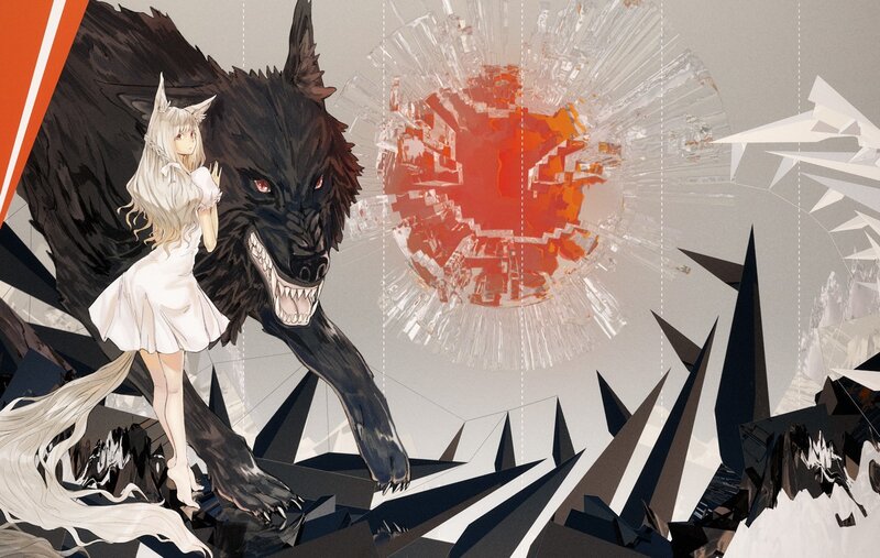 Girl with Wolf — White, Dramatic