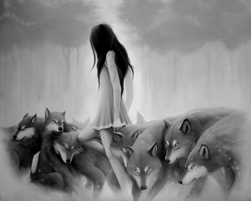 Girl with Wolves — Black