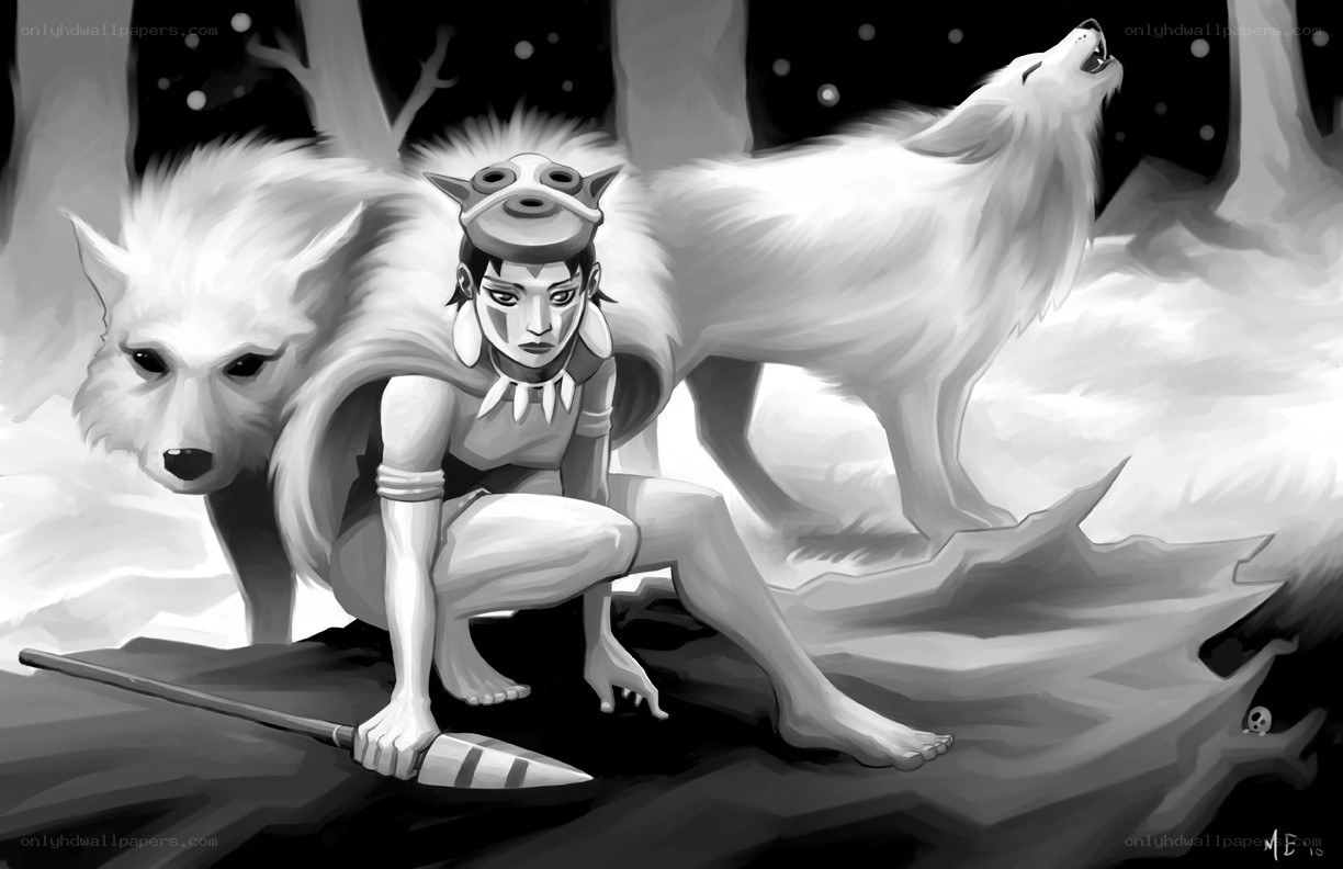 girl with wolves in forest