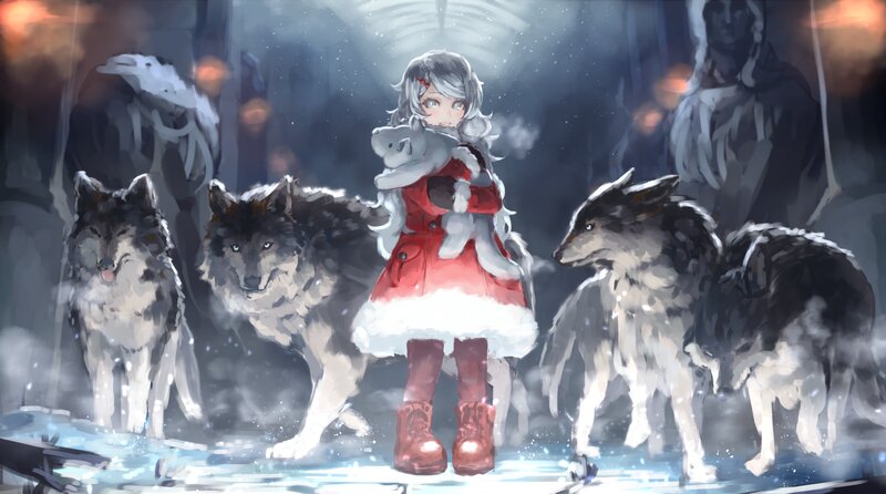 Girl with Wolves — Red