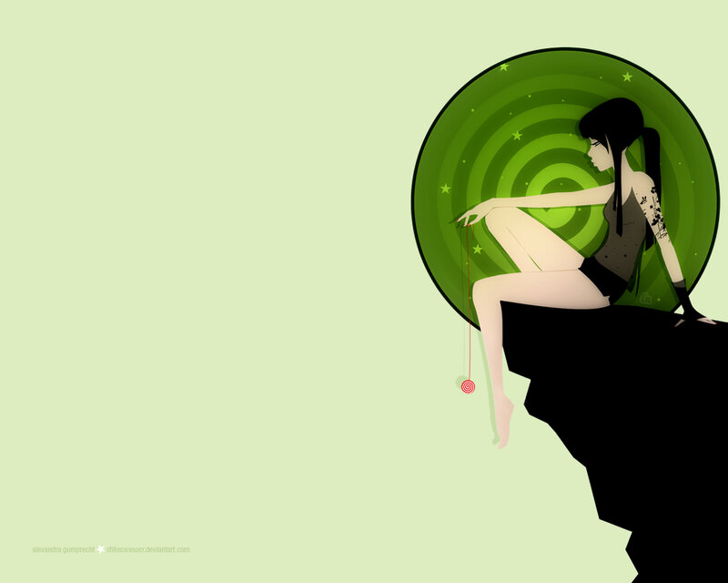 girl with yoyo on cliff