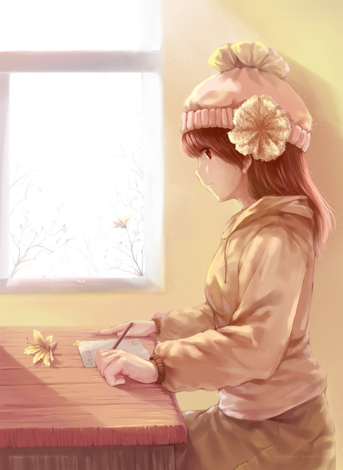Girl writing by the window