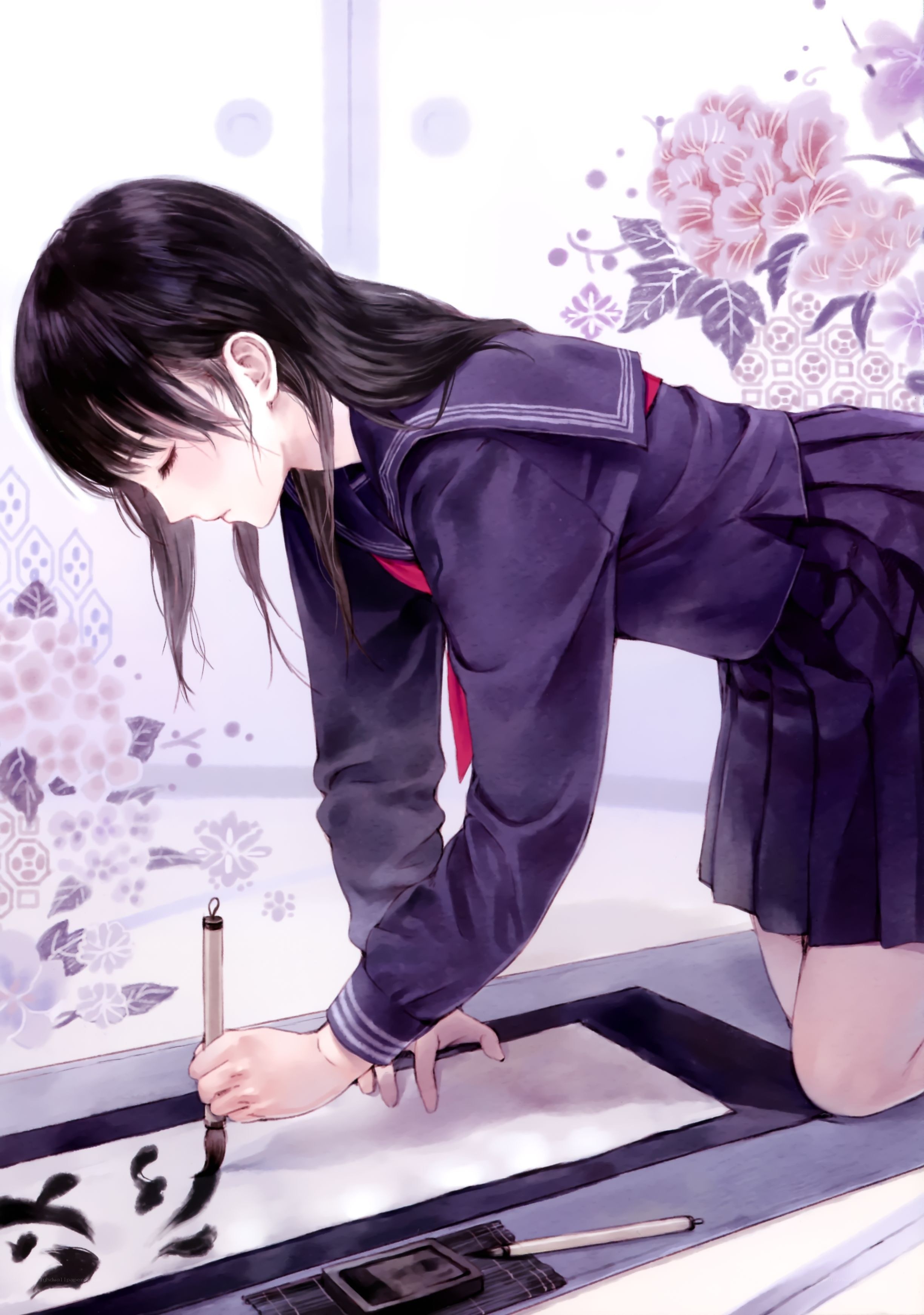 girl writing calligraphy