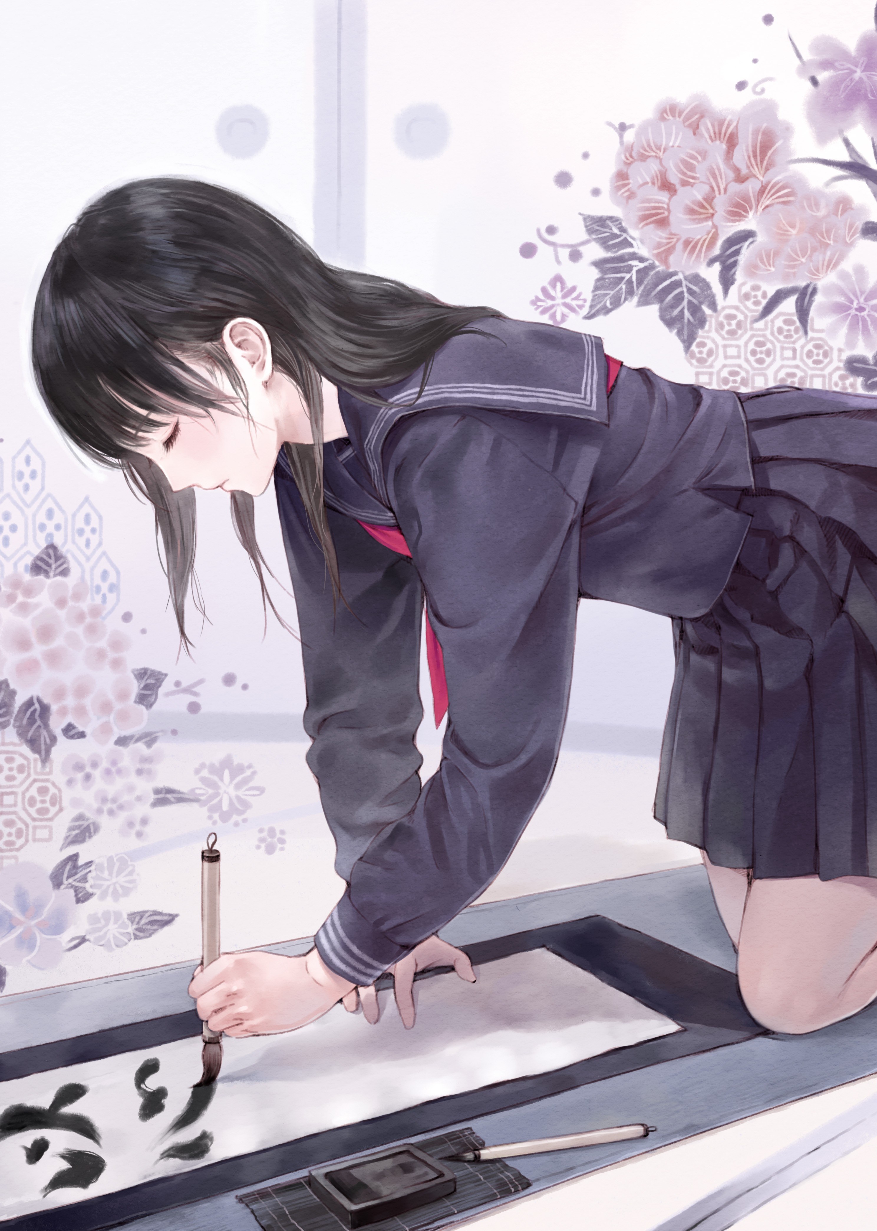 Girl writing calligraphy